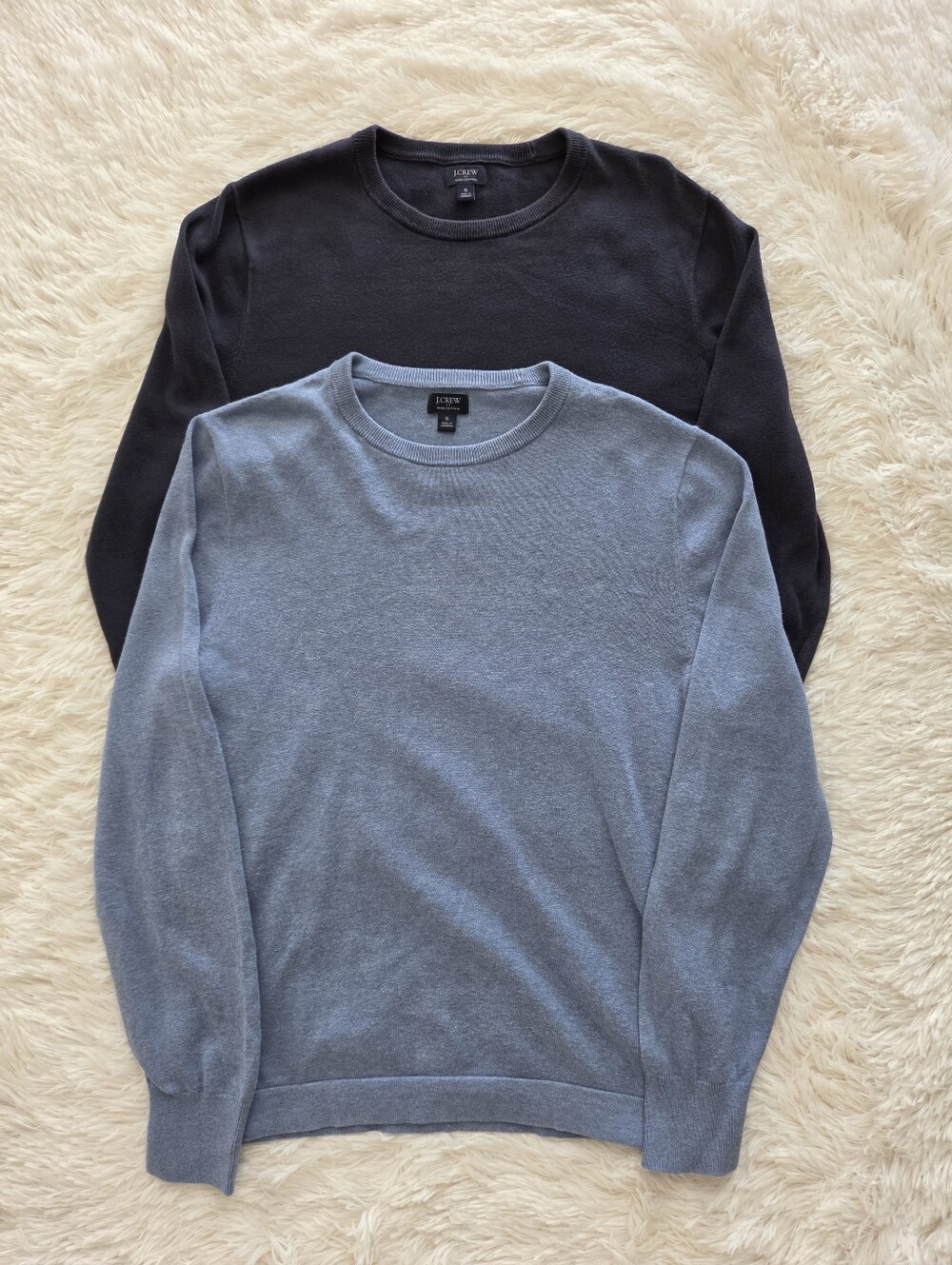 JCrew Mens Lightweight Cotton Crewneck 2 Sweaters Navy And Light Blue Size Small